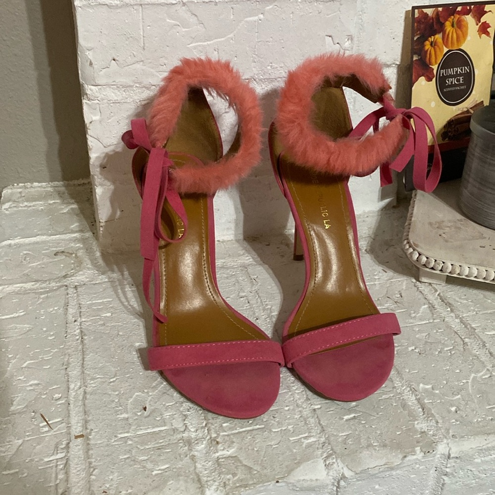 Miss lola pink high heels furry strapy